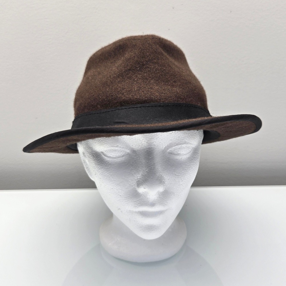 Ben Sherman Fedora Hat Men S/M Brown Wool Blend Wide Brim Black Trim Mod British